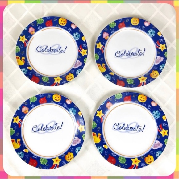NEW 4 Pc Avery 8” BIRTHDAY PARTY DESSERT PLATE SET Holiday Event Ceramic Dishes - Picture 3 of 5